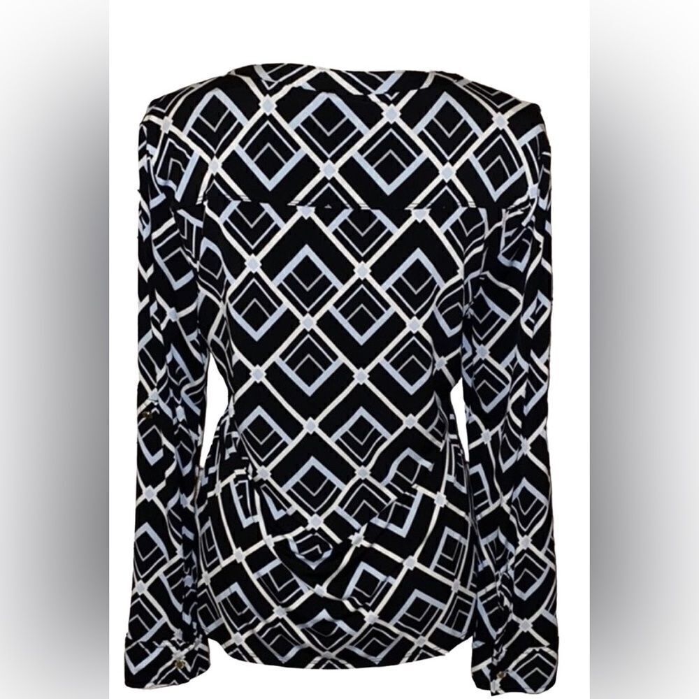 Dana Buchman Button Down Geometric Print Blouse - Picture 5 of 10